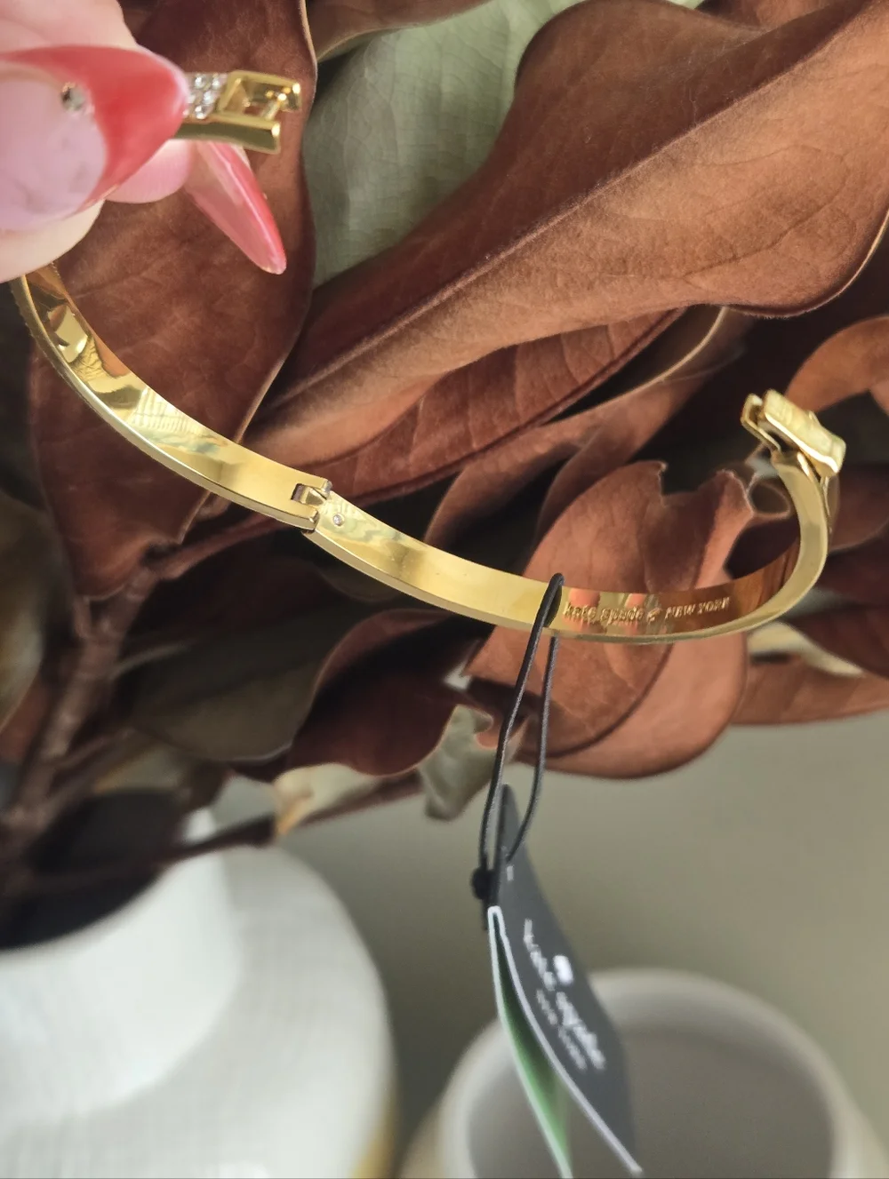 NWT Kate Spade Gold Tone Pavé Double-Row Hinged Bangle Bracelet